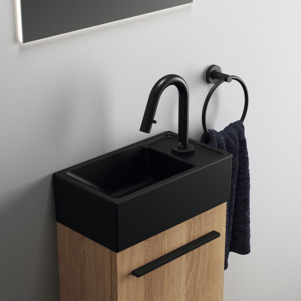 Lavoar suspendat negru mat 37 cm, dreptunghiular, orificiu baterie dreapta, Ideal Standard Tempo [6]