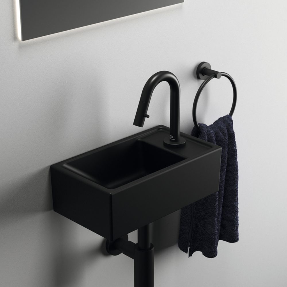 Lavoar suspendat negru mat 37 cm, dreptunghiular, orificiu baterie dreapta, Ideal Standard Tempo [9]