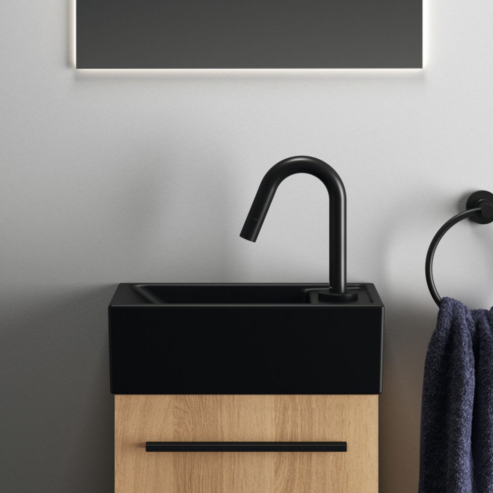 Lavoar suspendat negru mat 37 cm, dreptunghiular, orificiu baterie dreapta, Ideal Standard Tempo [5]