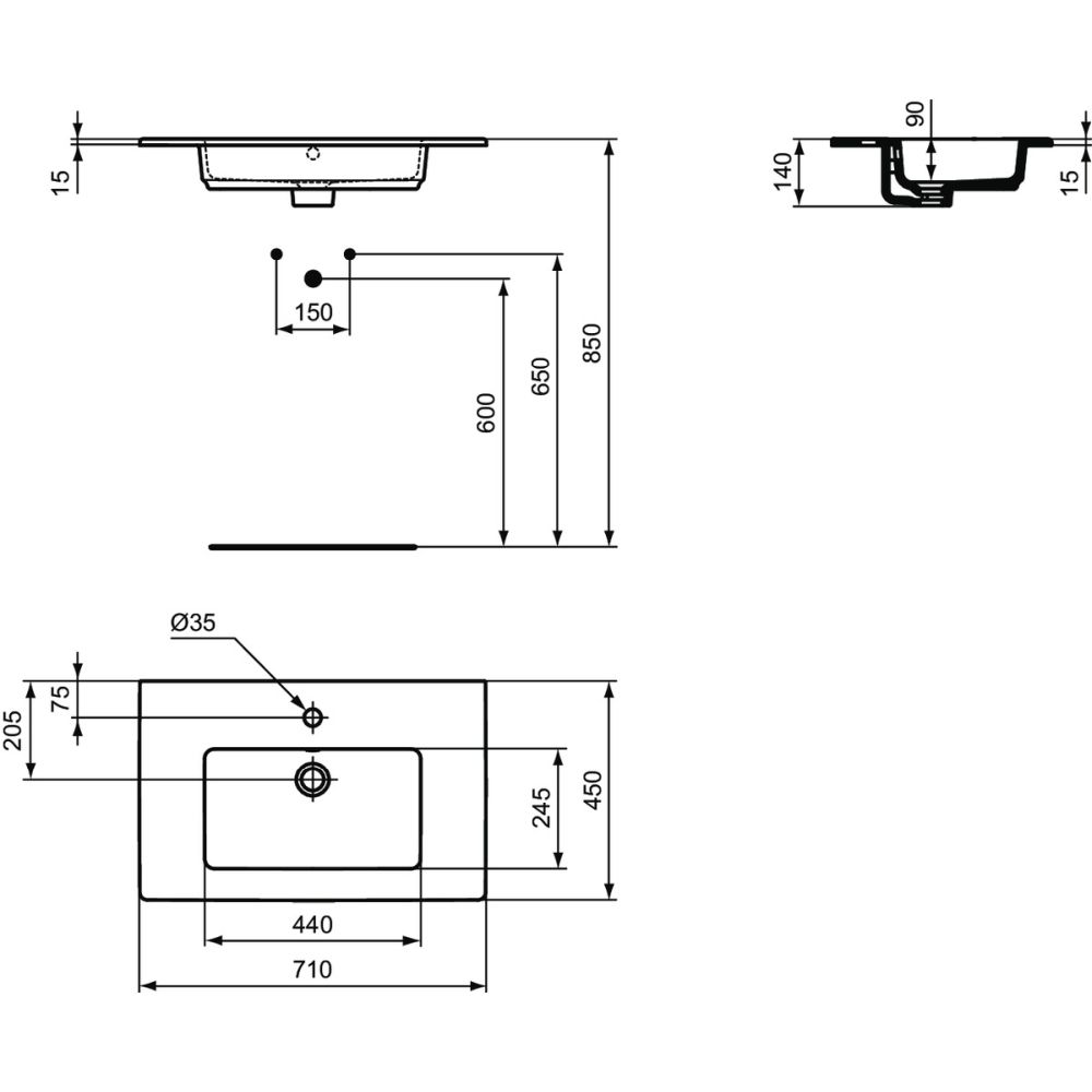 Lavoar incastrat alb 71 cm, dreptunghiular, Ideal Standard Tempo [2]