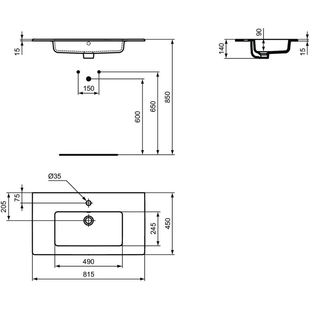Lavoar incastrat alb 82 cm, dreptunghiular, Ideal Standard Tempo [2]