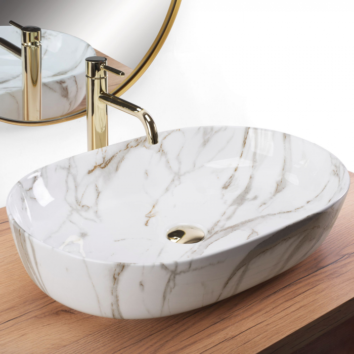 Lavoar pe blat cu efect de marmura, oval 61 cm, Rea Cleo [2]