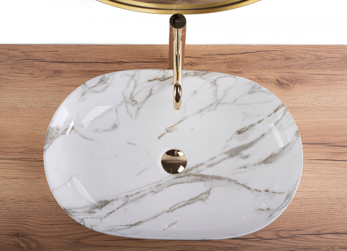 Lavoar pe blat cu efect de marmura, oval 61 cm, Rea Cleo [3]