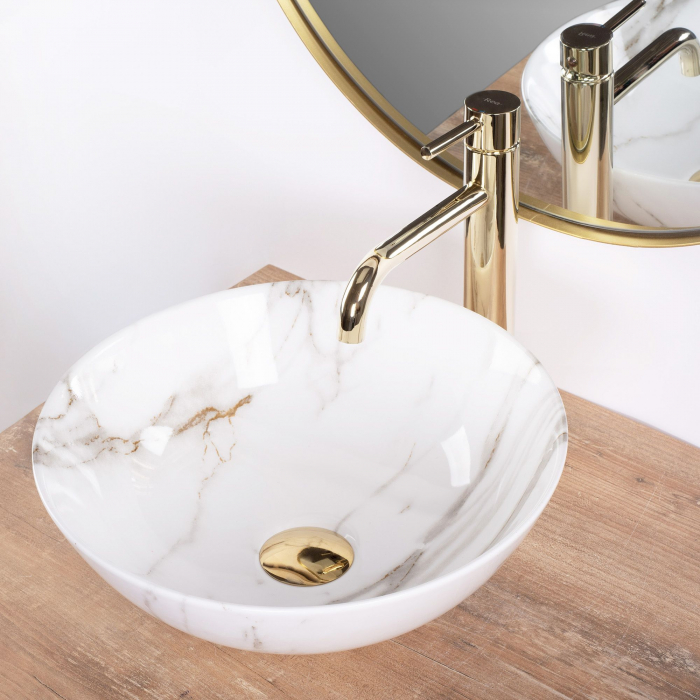 Lavoar pe blat rotund 35 cm, imitatie piatra, Rea Stella Aiax Shiny [5]