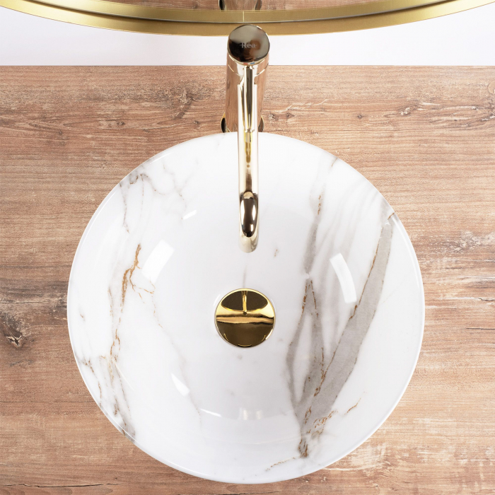 Lavoar pe blat rotund 35 cm, imitatie piatra, Rea Stella Aiax Shiny [4]