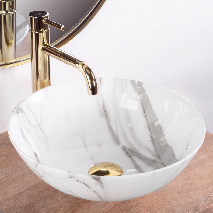 Lavoar pe blat rotund 35 cm, imitatie piatra, Rea Stella Aiax Shiny [2]