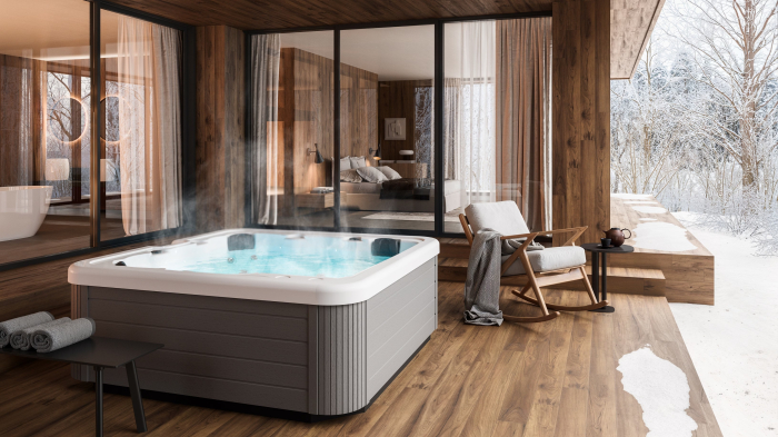 Minipiscina alb lucios, Glass Eascape 19 , sistem stereo, 6 locuri, cromoterapie 195 × 195 cm [3]