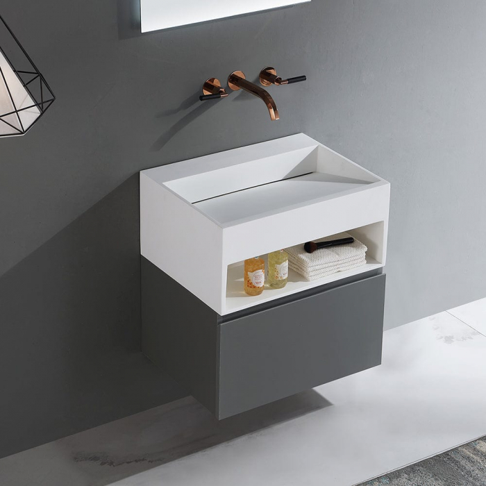 Mobilier baie suspendat gri mat cu lavoar inclus, 60x46 cm, Elysium Amira [2]