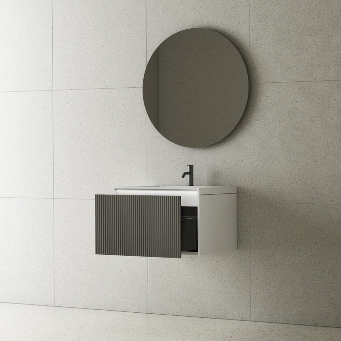 Mobilier baie suspendat gri inchis cu lavoar, 60x52 cm, cu iluminare LED, Elysium Blanca [2]