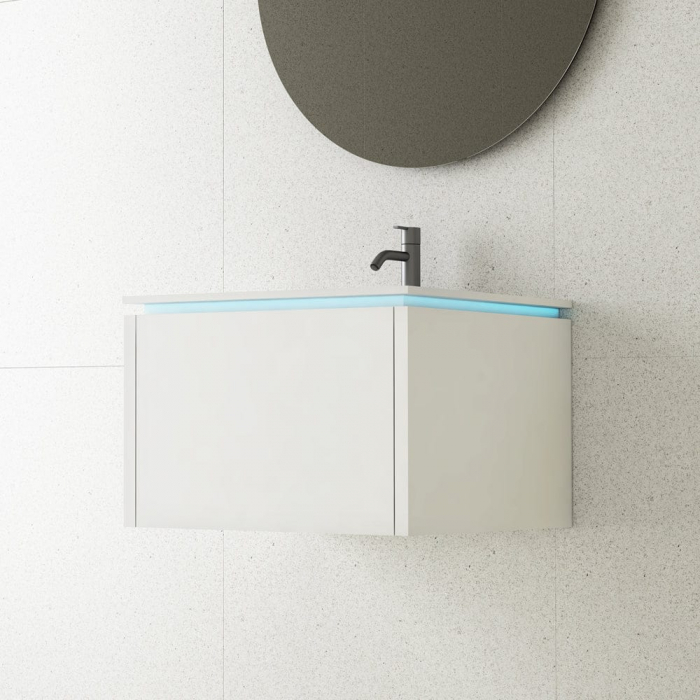 Mobilier baie suspendat alb mat, cu lavoar inclus si iluminare LED, 60x40 cm, Anna [4]