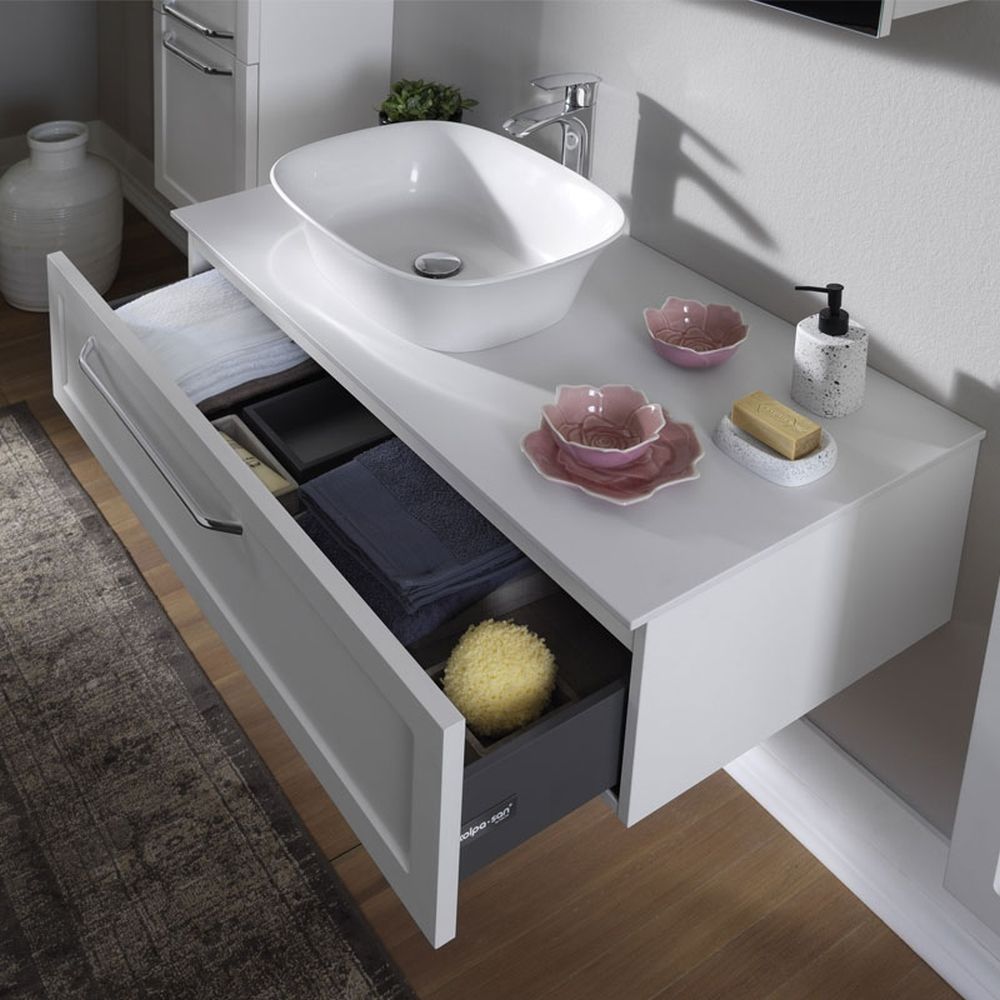 Dulap baie suspendat KolpaSan Blanche 110 cm, pentru lavoar pe blat, alb [3]