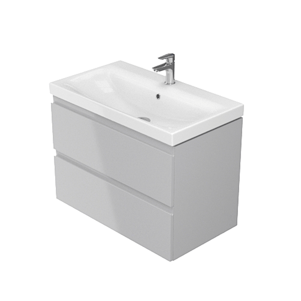 Dulap baie suspendat Cersanit Moduo Slim 80 pentru lavoar, gri, montat [2]