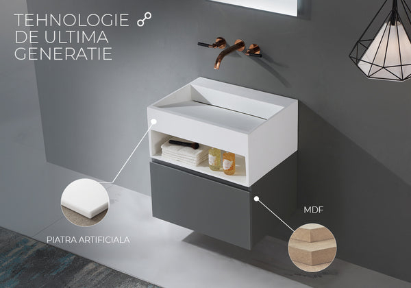 Mobilier baie suspendat gri mat cu lavoar inclus, 60x46 cm, Elysium Amira [3]