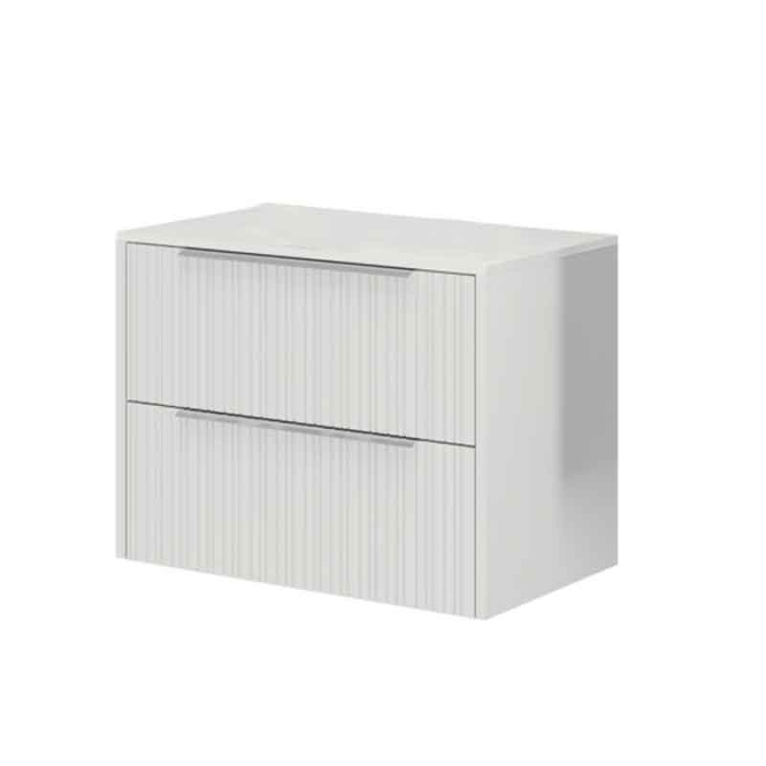 Mobilier baie suspendat pentru lavoar pe blat 80 cm, 2 sertare cu soft close, front riflat, alb mat, manere crom, Fluminia Istria [2]