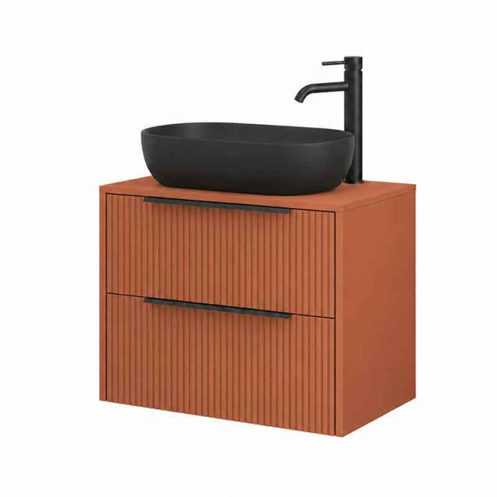 Mobilier baie suspendat pentru lavoar pe blat 80 cm, 2 sertare cu soft close, front riflat, mattone, cu manere negre, Fluminia Istria [3]
