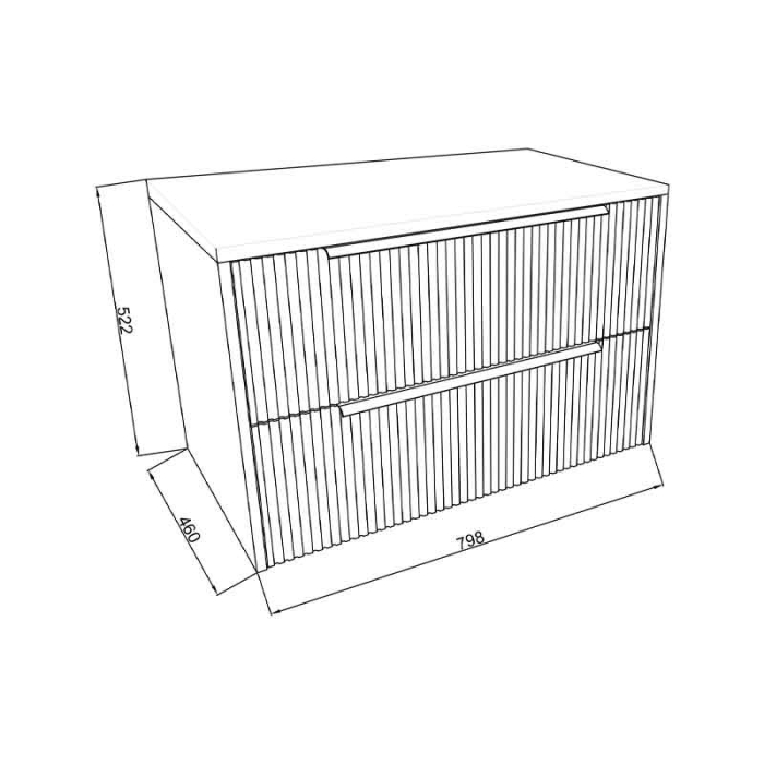 Mobilier baie suspendat pentru lavoar pe blat 80 cm, cu 2 sertare, front riflat, salvia cu manere negre, Fluminia Istria [4]