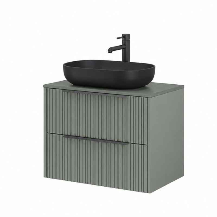 Mobilier baie suspendat pentru lavoar pe blat 80 cm, cu 2 sertare, front riflat, salvia cu manere negre, Fluminia Istria [3]