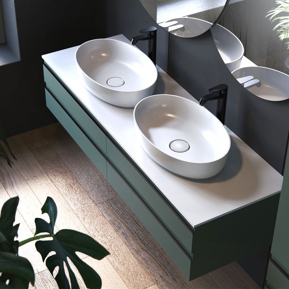 Dulap baie suspendat Kolpasan Alexis 150 cm, pentru doua lavoare pe blat, verde mat [3]