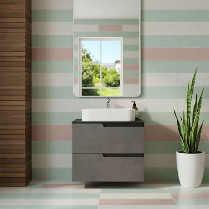 Mobilier cu blat pentru lavoar 60 cm, gri urban, Fluminia Bari [2]