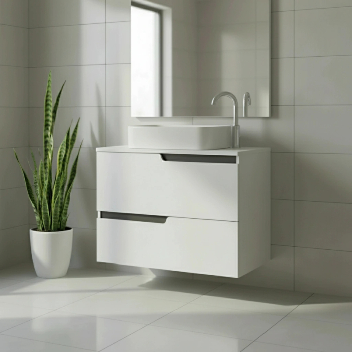 Mobilier cu blat pentru lavoar 60 cm, sertare soft-close, alb mat, Fluminia Bari [2]