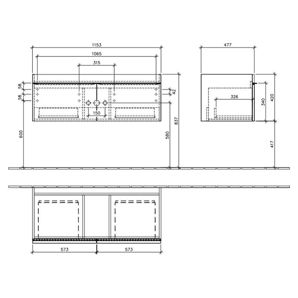 Mobilier lavoar baie alb cu 2 sertare, 1153x420x502 mm, Villeroy & Boch, Venticello [2]