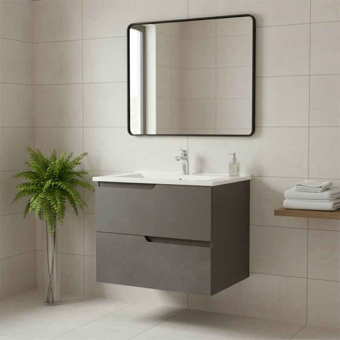 Mobilier pentru lavoar incastrat 60 cm, sertare softclose, gri urban, Fluminia Bari [2]