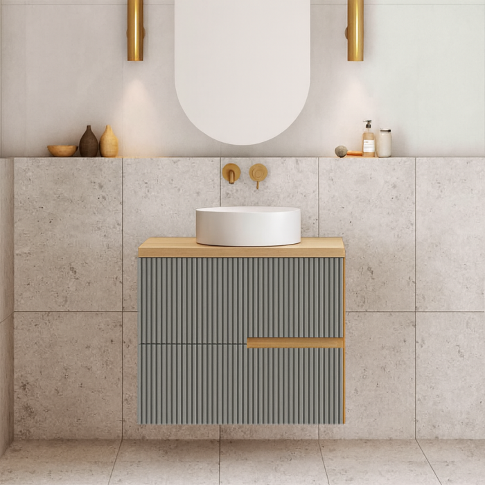 Mobilier pentru lavoar pe blat, finisaj riflat 80 cm, verde, Fluminia Malta [2]