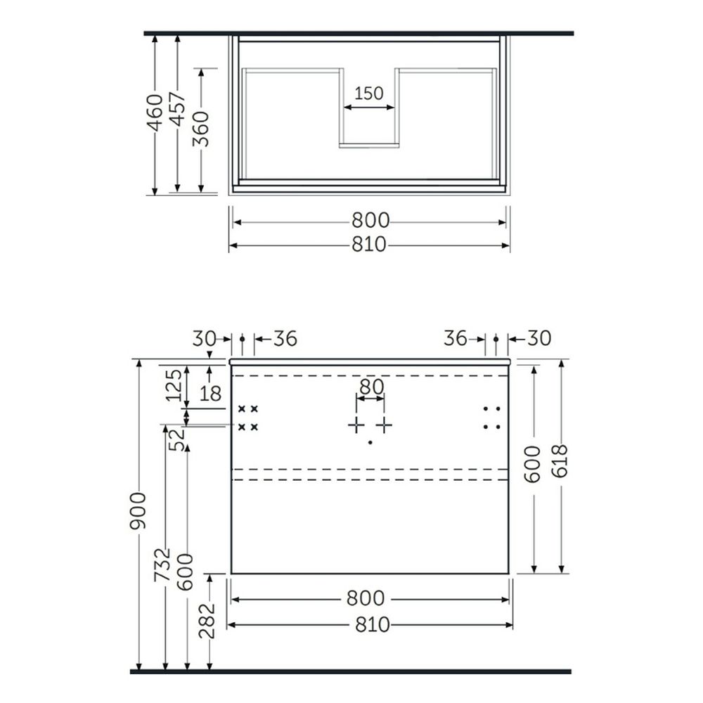 Mobilier suspendat incastrabil pentru lavoar, Joy, 80 cm stejar, Rak [2]