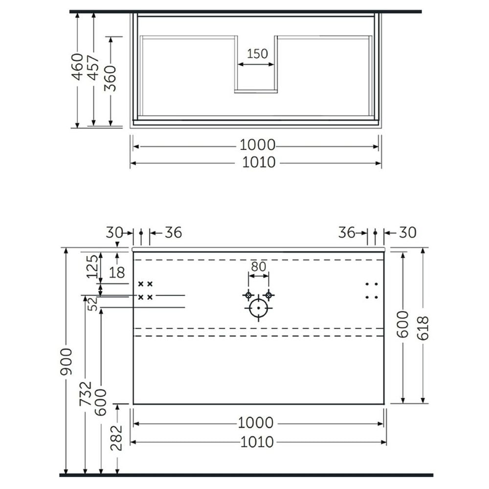 Mobilier suspendat incastrabil pentru lavoar, Joy, 100 cm gri, Rak [2]