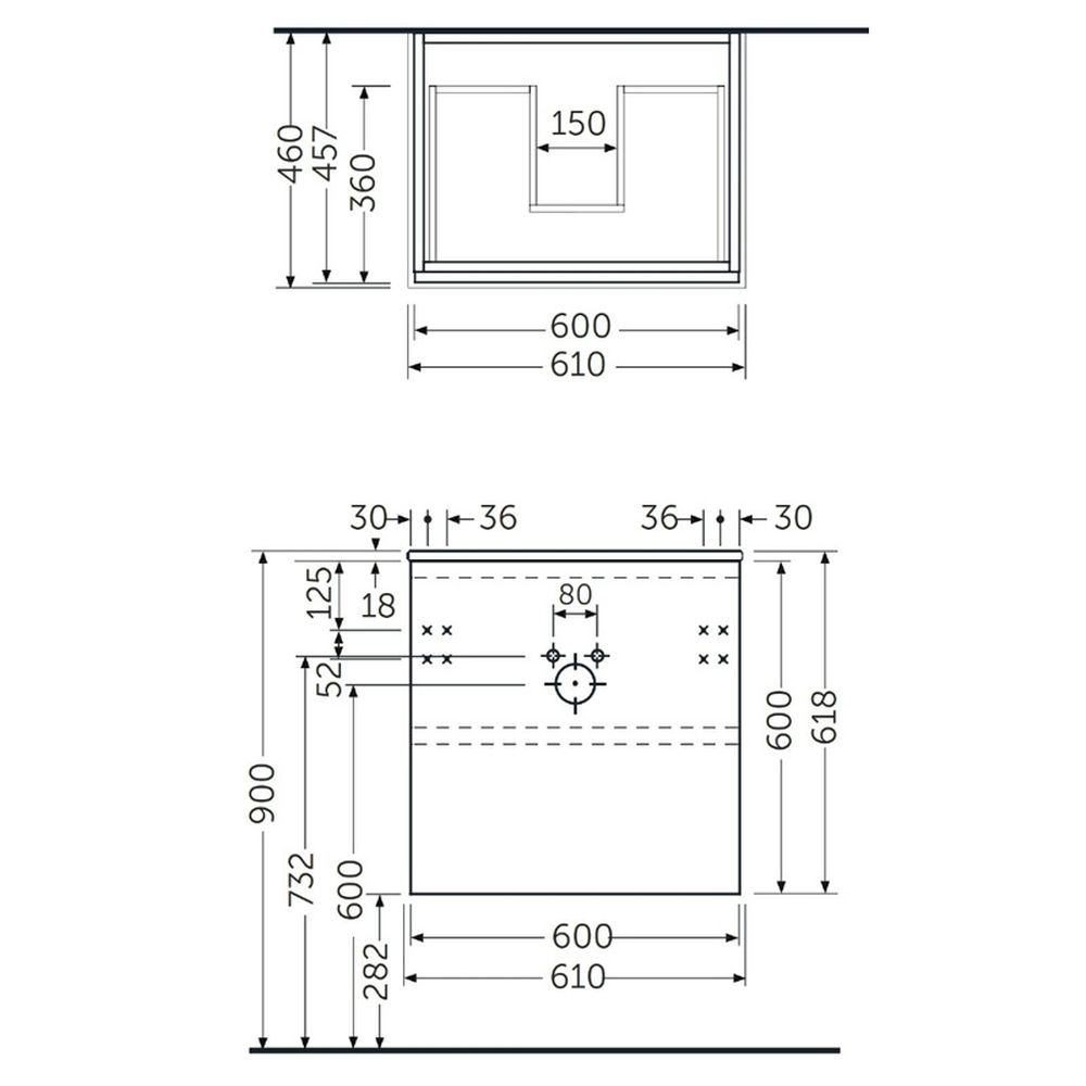 Mobilier suspendat incastrabil pentru lavoar, Joy, 60 cm stejar deschis, Rak [2]