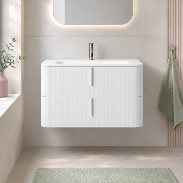 Mobilier suspendat pentru lavoar 80×46 cm, cu front riflat alb mat, Fluminia Pisa [2]