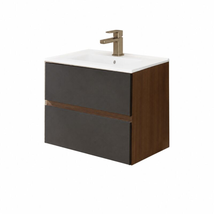Mobilier suspendat pentru lavoar 60 cm, front neted nero mat, cu laterale rovere moka, Fluminia  Genova [3]