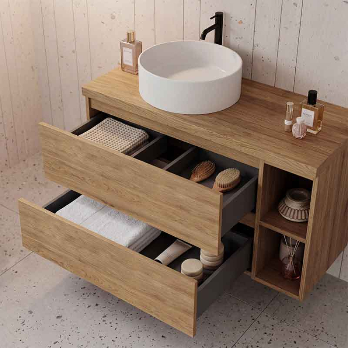 Mobilier suspendat pentru lavoar 80 cm, rovere naturale, Fluminia Genova [6]