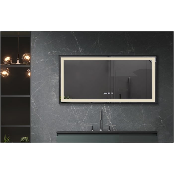 Oglinda baie cu iluminare LED 3 culori, intrerupator Touch, ceas, functie dezaburire, 120x60 cm, rama aluminiu neagra, Belform Infinity [3]