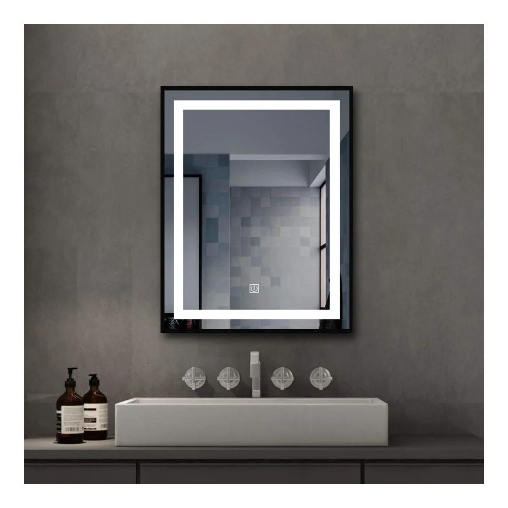 Oglinda baie cu iluminare LED, ceas si sistem anti-aburire 60x80 cm, rama neagra, Belform Infinity [2]