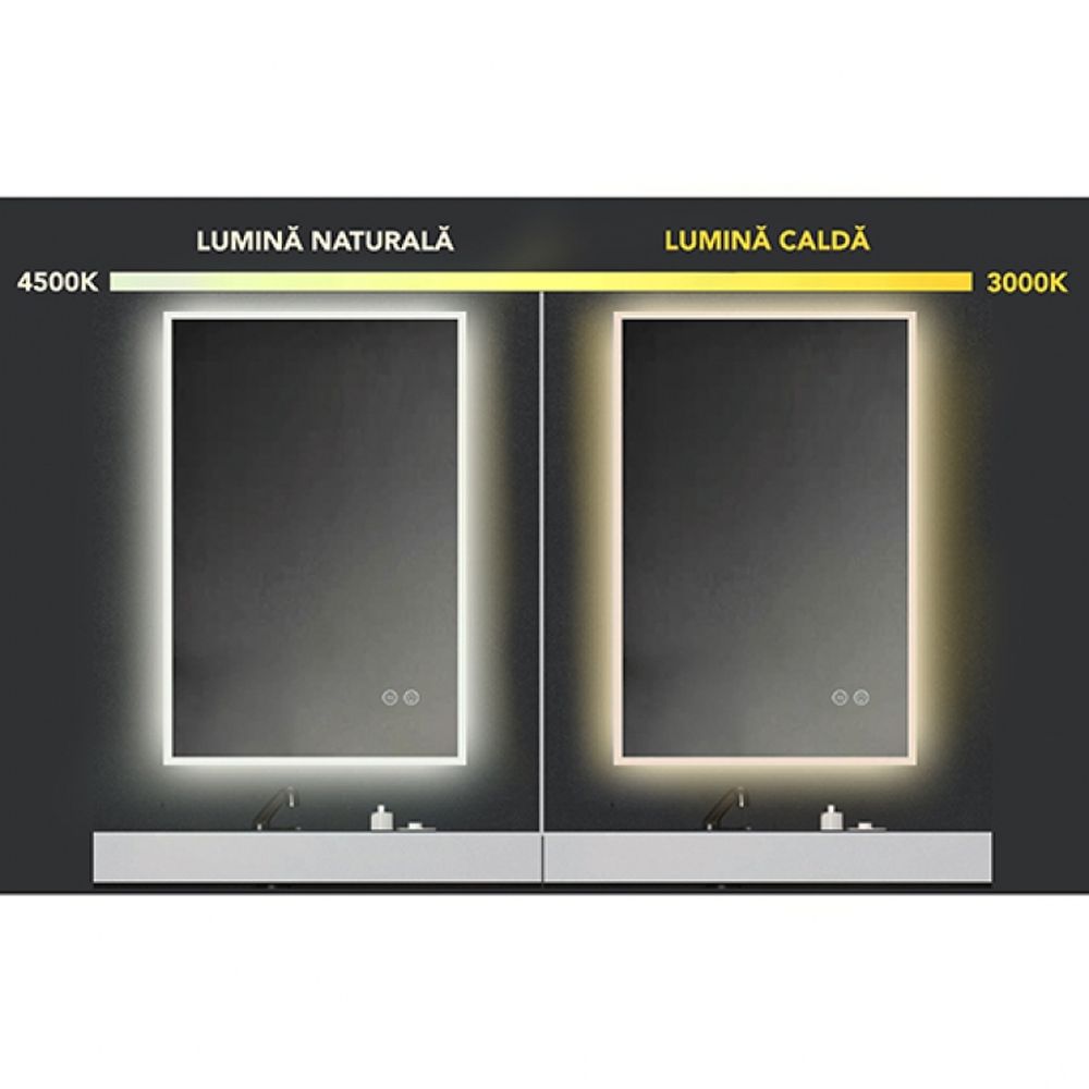 Oglinda dreptunghiulara 60 cm cu iluminare LED si dezaburire Fluminia, Miro [4]