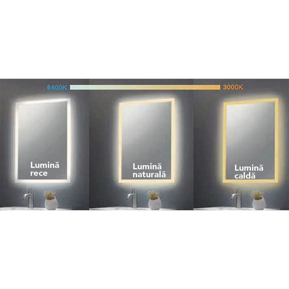Oglinda dreptunghiulara cu iluminare LED 3 culori si dezaburire, 60 cm, Fluminia Verona [5]