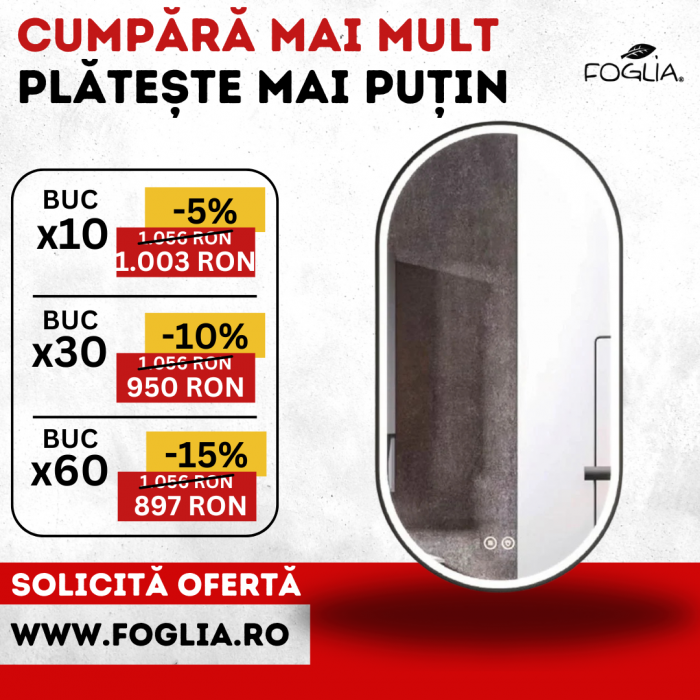 Oglinda ovala cu iluminare LED si dezaburire, rama neagra Fluminia, Dali [6]