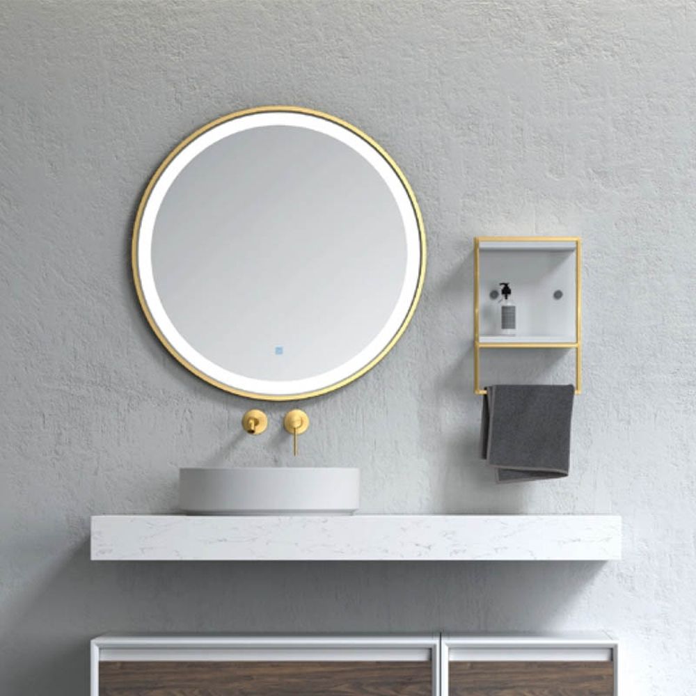 Oglinda rotunda cu iluminare LED si dezaburire, rama aurie Fluminia, Gold-Lady [2]