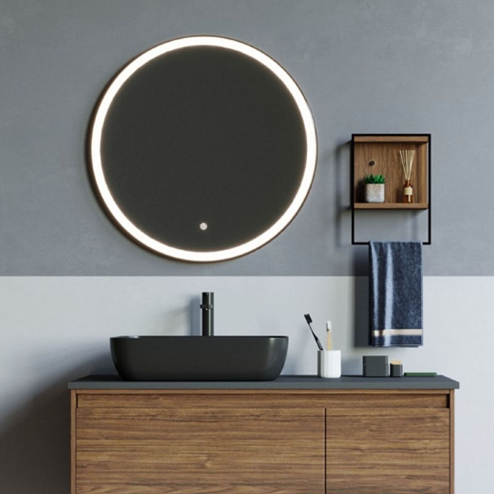 Oglinda rotunda 90 cm cu rama neagra, iluminare LED si dezaburire, Fluminia, Ando [2]