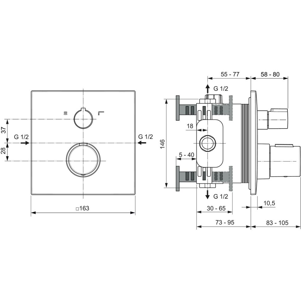 Baterie cada sau dus termostatata Ideal Standard Ceratherm C100 negru mat [4]