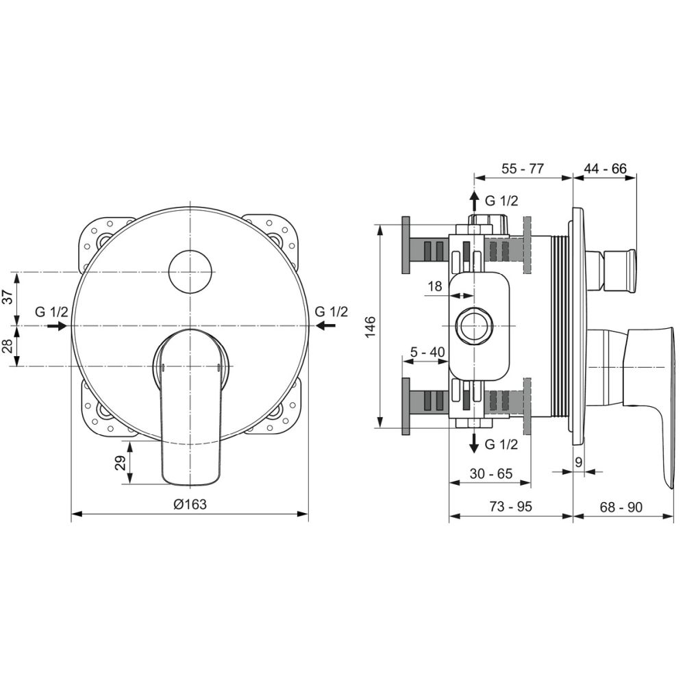Baterie cada sau dus incastrata Ideal Standard Connect Air crom lucios [3]