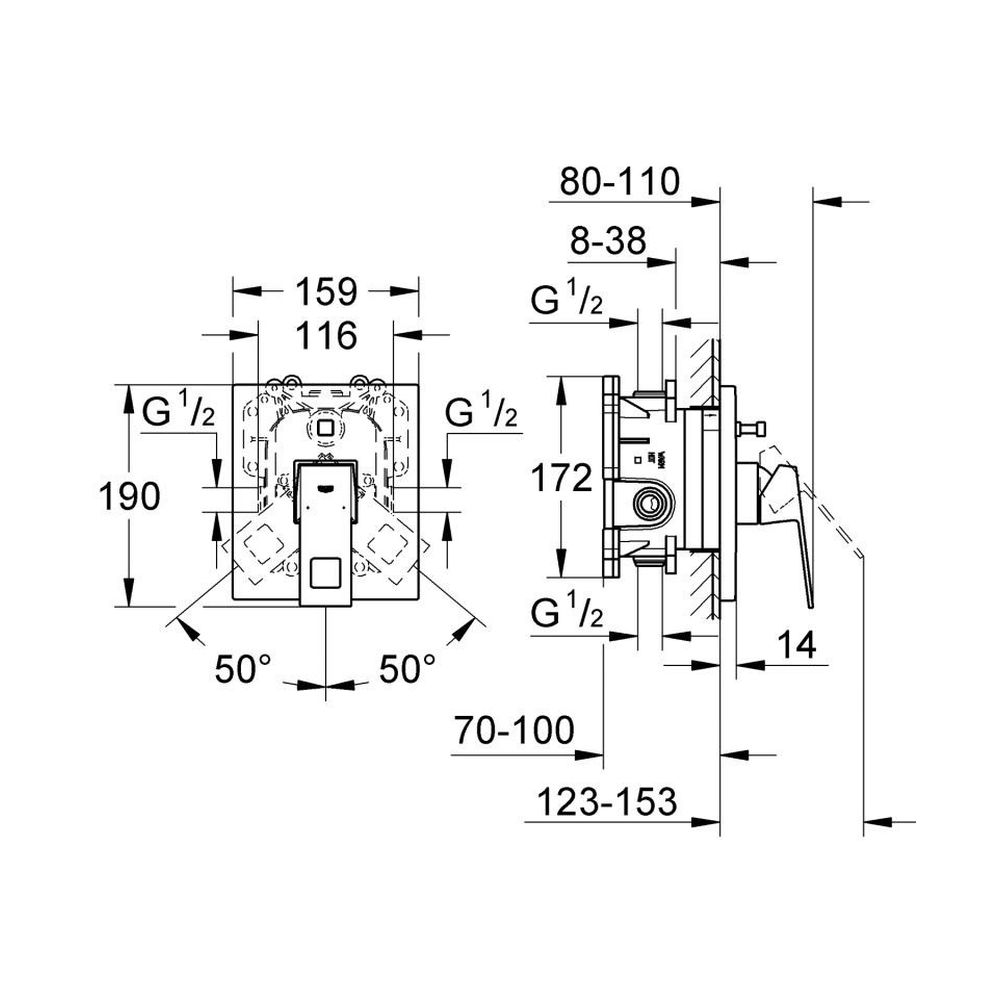 Baterie cada sau dus Grohe Eurocube incastrata pentru corp ingropat, crom [2]