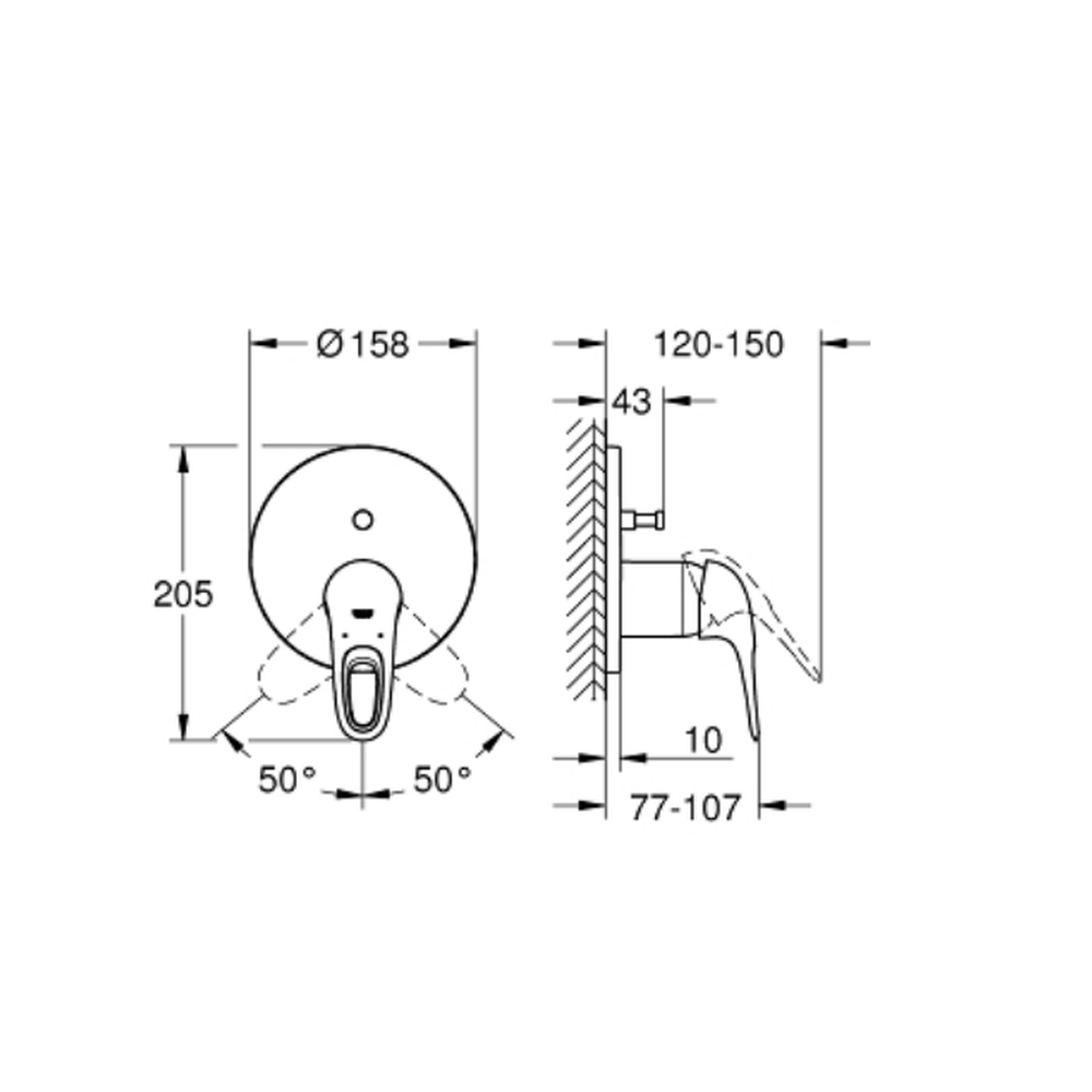 Baterie cada incastrata culoare crom, cu 2 căi, Grohe Eurostyle [3]