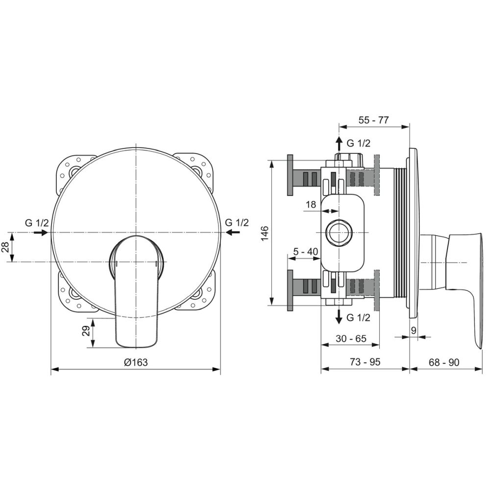Baterie dus incastrata Ideal Standard Connect Air crom lucios [3]
