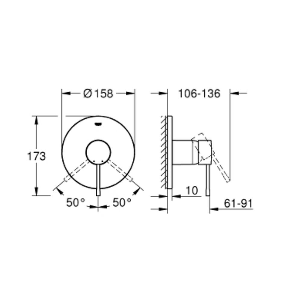 Baterie dus Grohe Essence incastrata pentru corp ingropat, crom [3]
