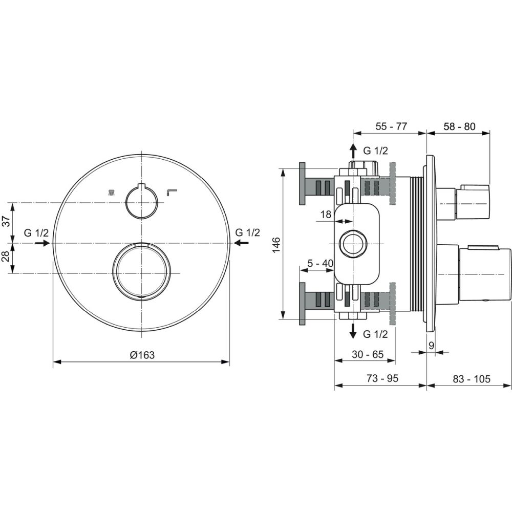 Baterie cada sau dus termostatata Ideal Standard Ceratherm T100 crom lucios [4]