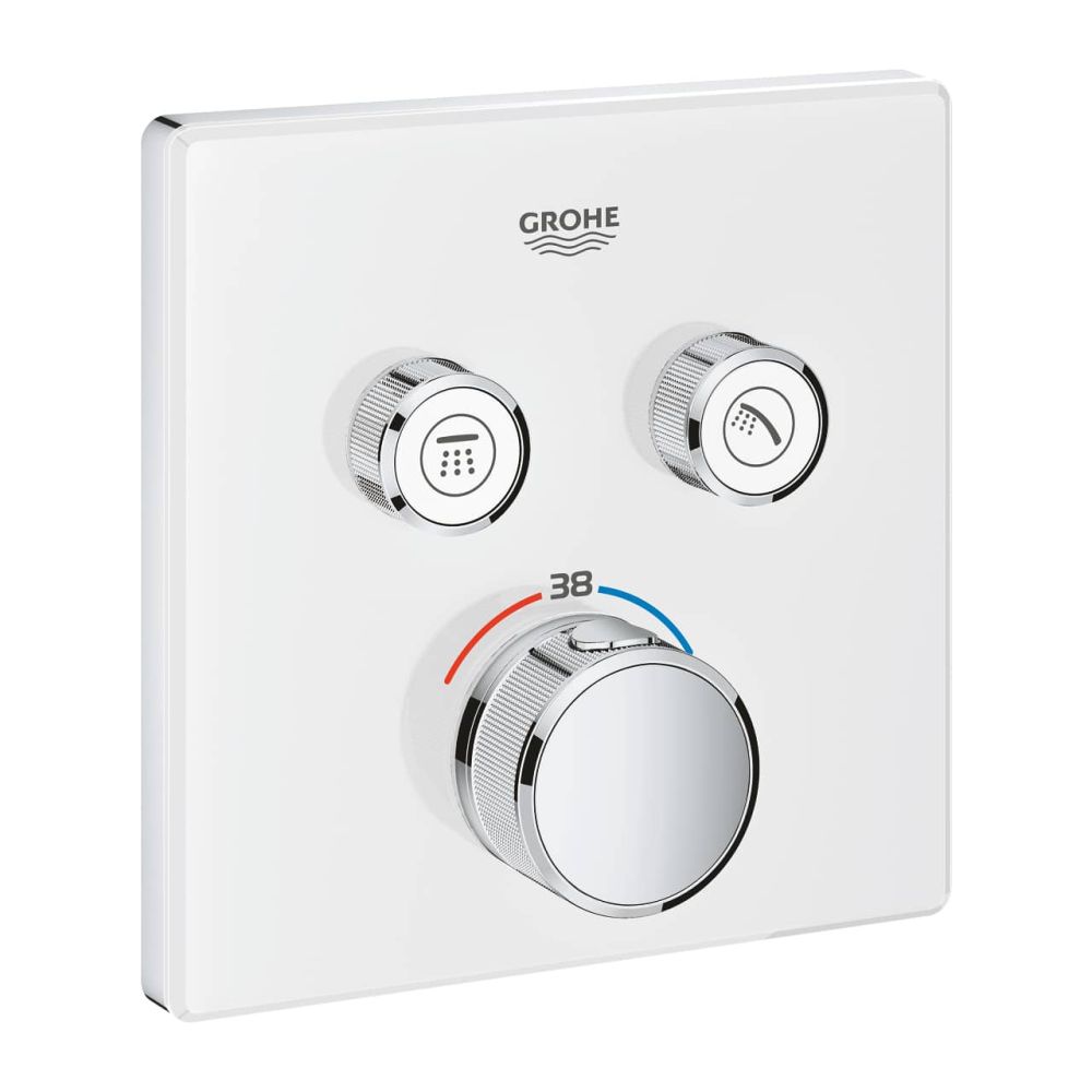 Baterie dus incastrata termostatata alb crom, patrata, cu 2 iesiri, Grohe SmartControl