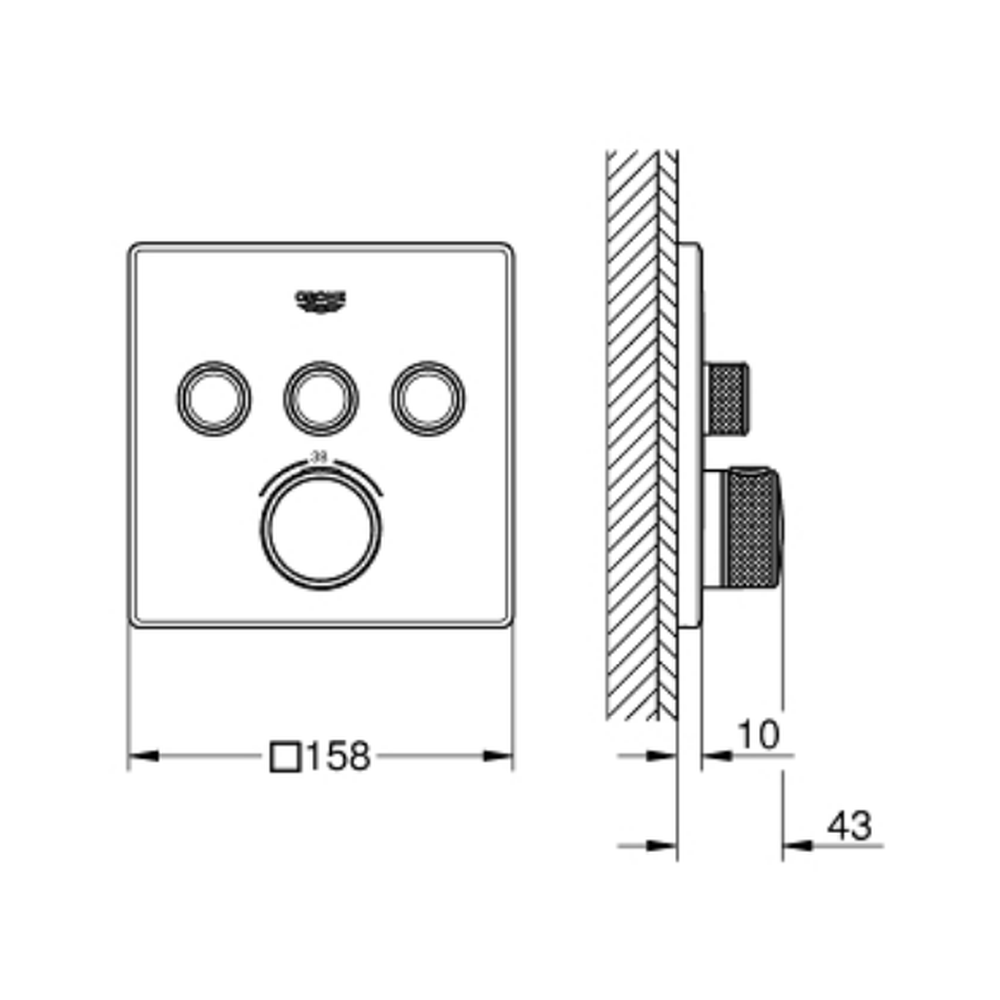 Baterie dus incastrata termostatata crom, patrata, cu 3 iesiri, Grohe SmartControl [2]
