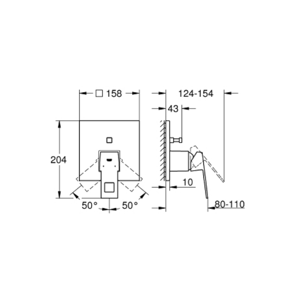 Baterie cada sau dus Grohe Eurocube incastrata pentru corp ingropat, cu 2 căi, crom [4]